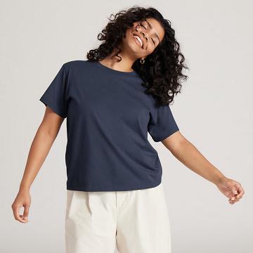 Navy Allbirds Allgood Cotton Women's T Shirts | AU1747LI